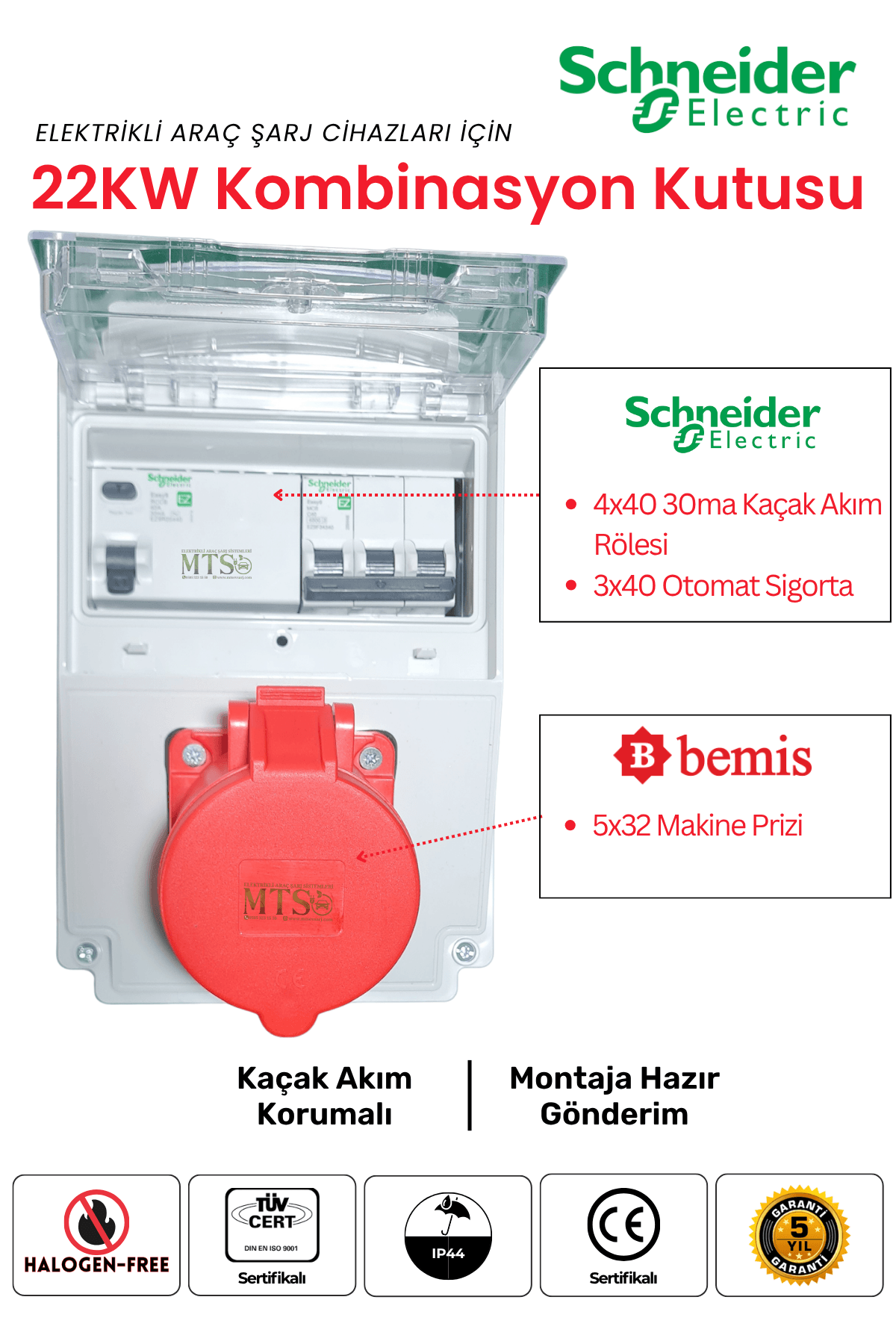 22KW Röleli Kombinasyon Schneider 3 22KW Schneider Kombinasyon Kutusu Kaçak Akım Röleli