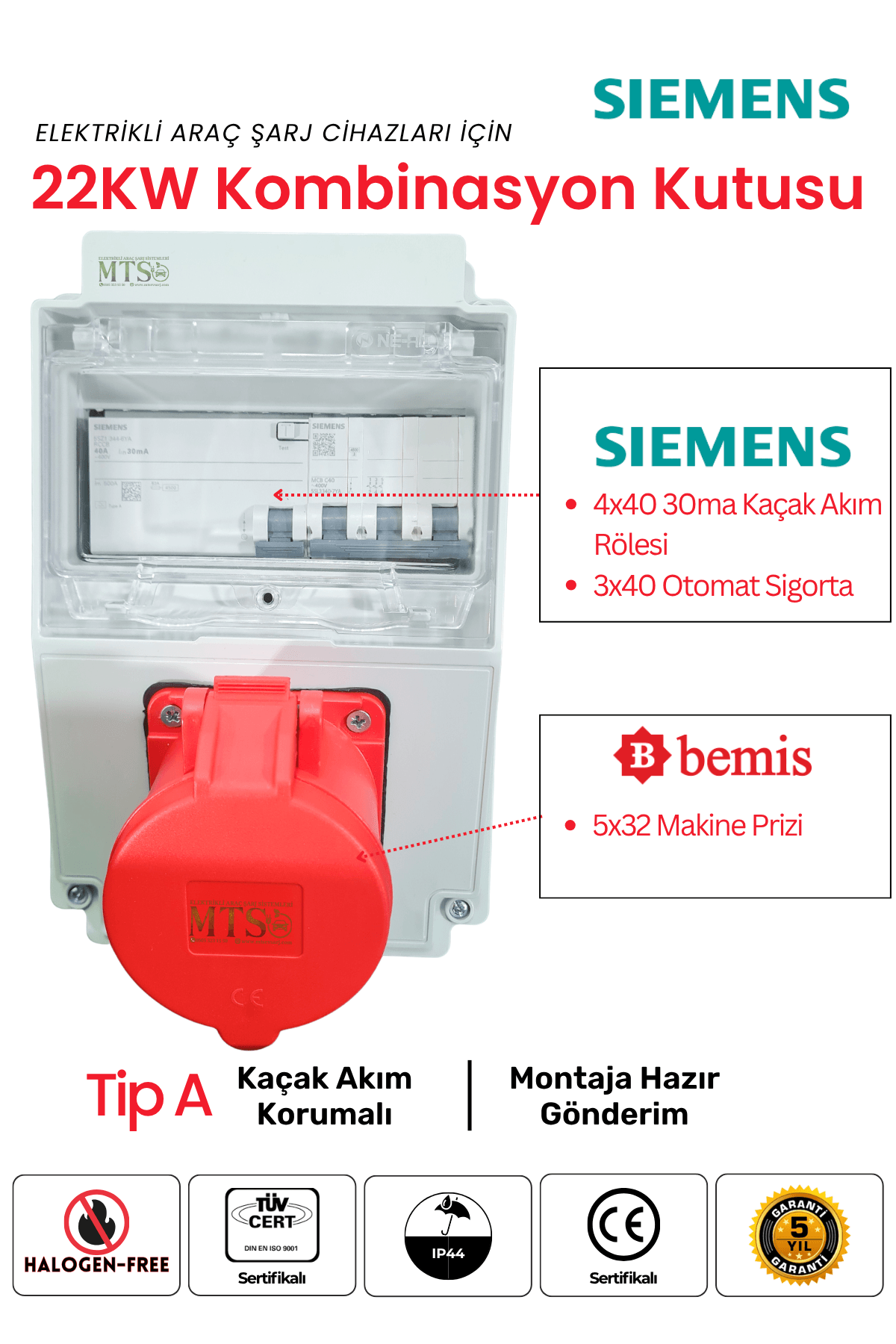 22KW Röleli Kombinasyon Siemens 3 22KW Siemens Kombinasyon Kutusu Kaçak Akım Röleli