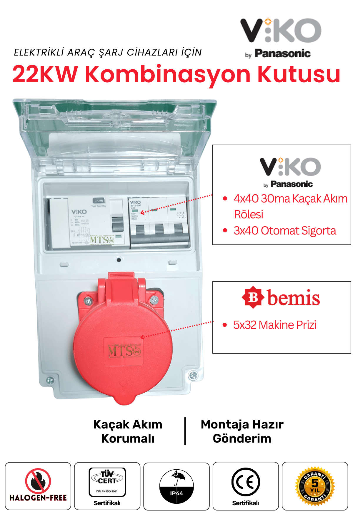 22KW Röleli Kombinasyon Viko 3 22KW Viko Kombinasyon Kutusu Kaçak Akım Röleli