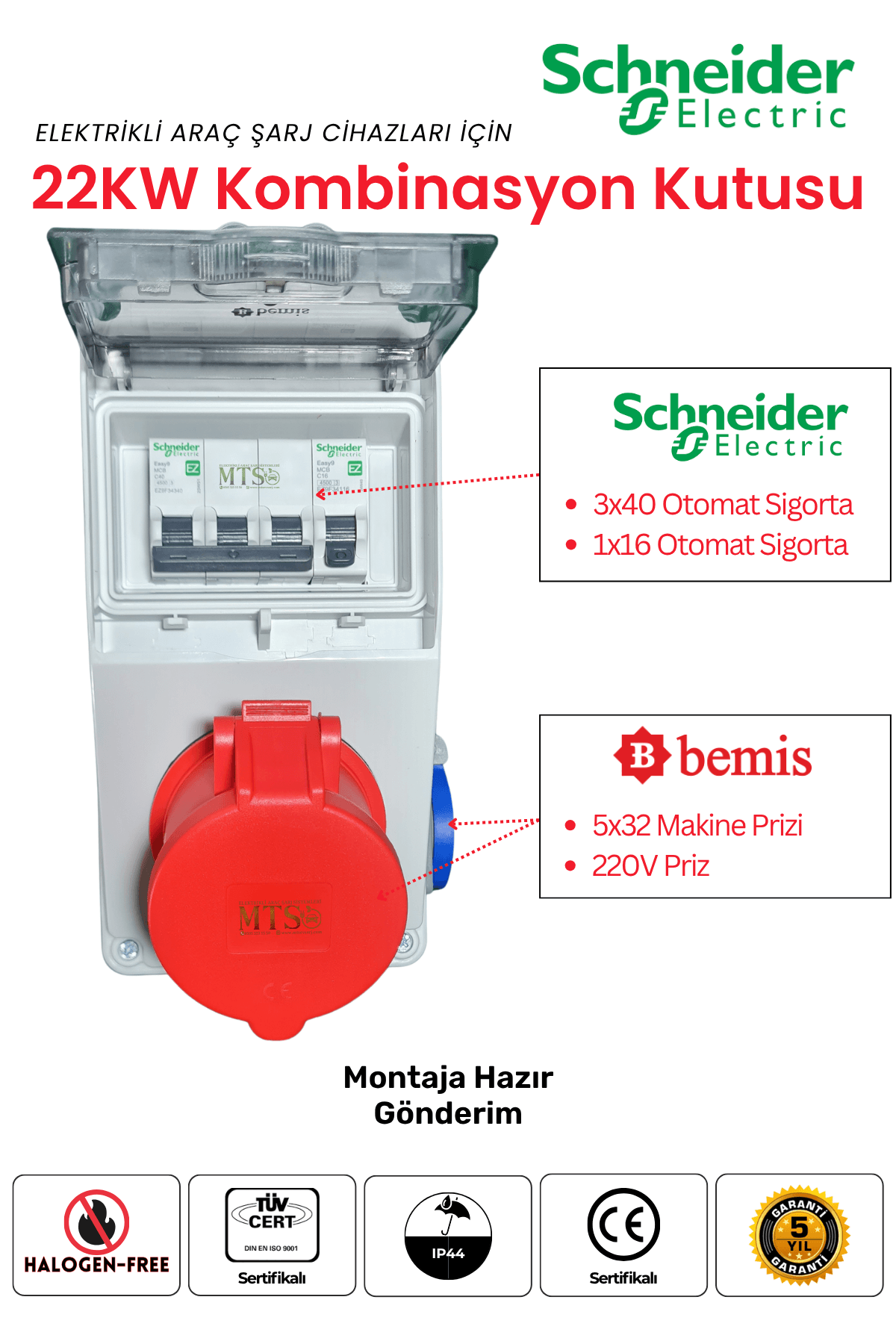 22KW Rölesiz Yanprizli Kombinasyon Schneider 3 22KW Schneider Kombinasyon Kutusu