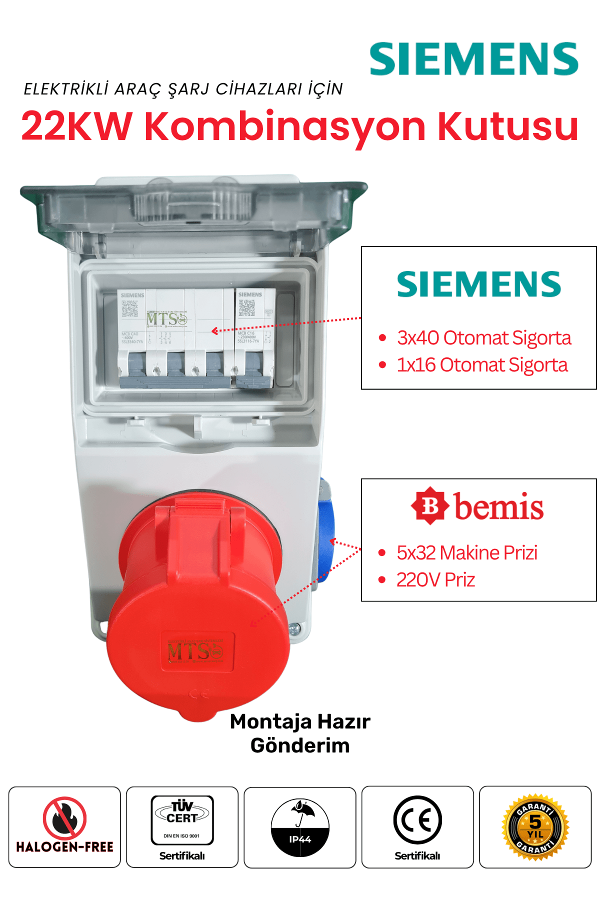 22KW Rölesiz Yanprizli Kombinasyon Siemens 3 22KW Siemens Kombinasyon Kutusu