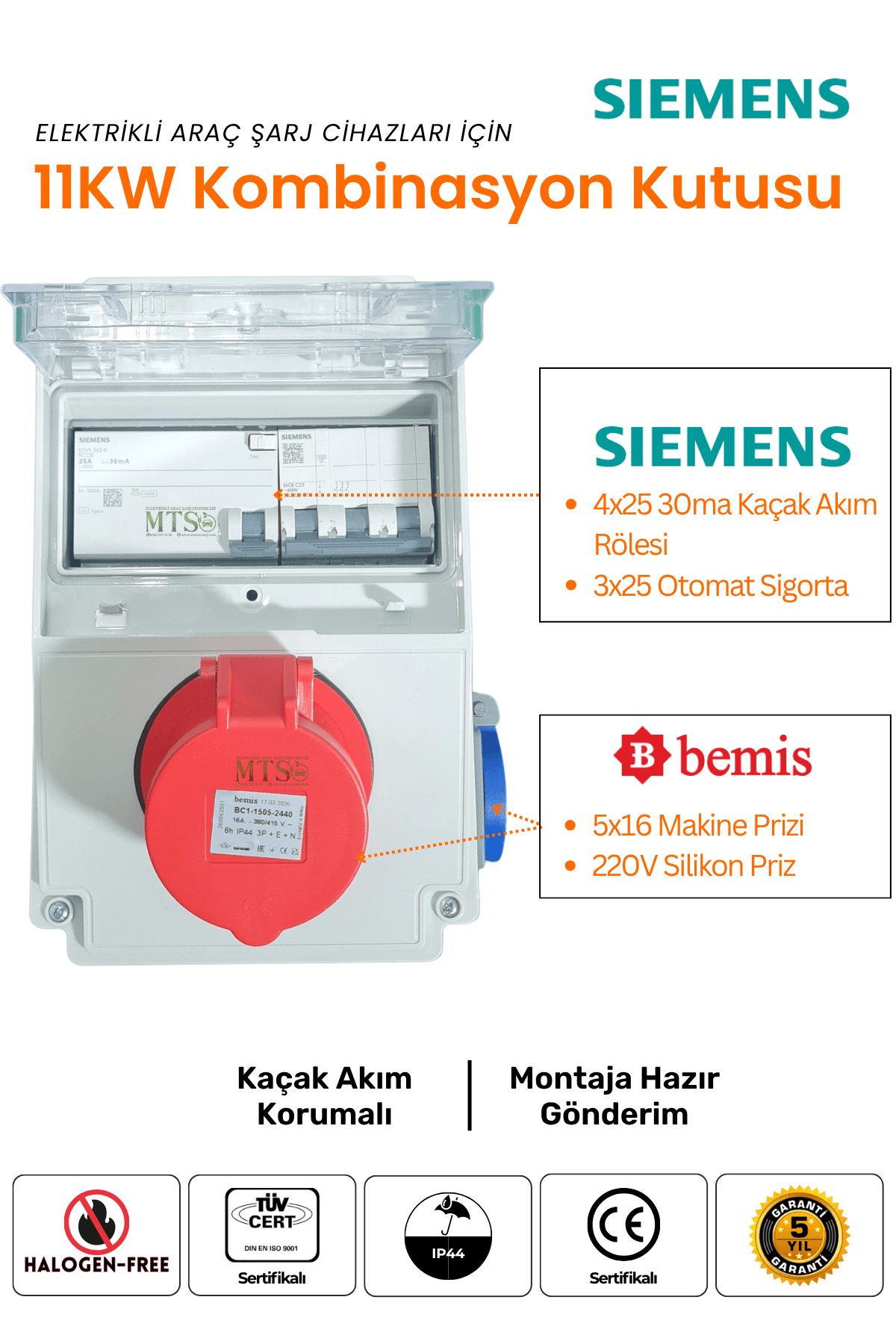 (MTS) 1200x1800 11KW Röleli Kombinasyon Siemens 11KW Siemens Kombinasyon Kutusu Kaçak Akım Röleli