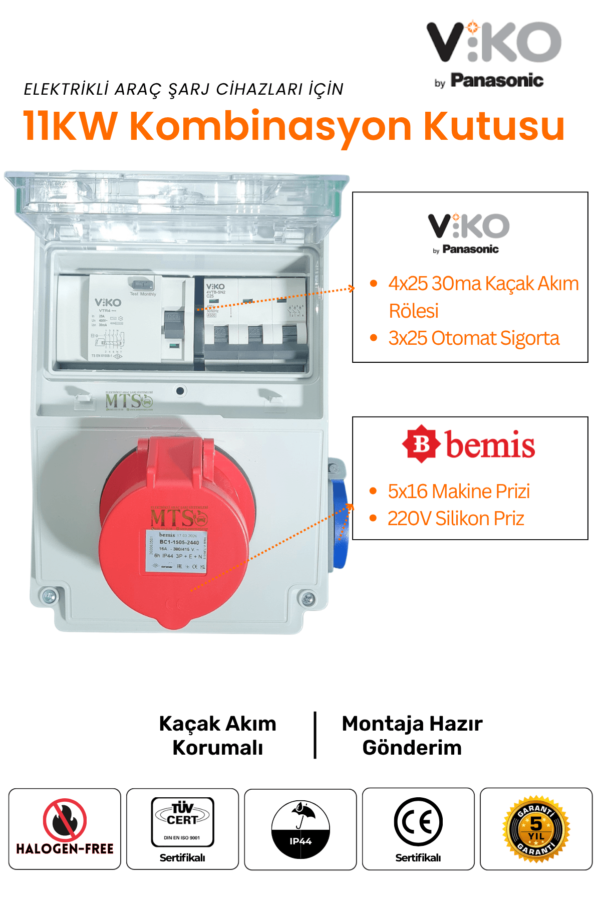 (MTS) 1200x1800 11KW Röleli Kombinasyon Viko 11KW Viko Kombinasyon Kutusu Kaçak Akım Röleli